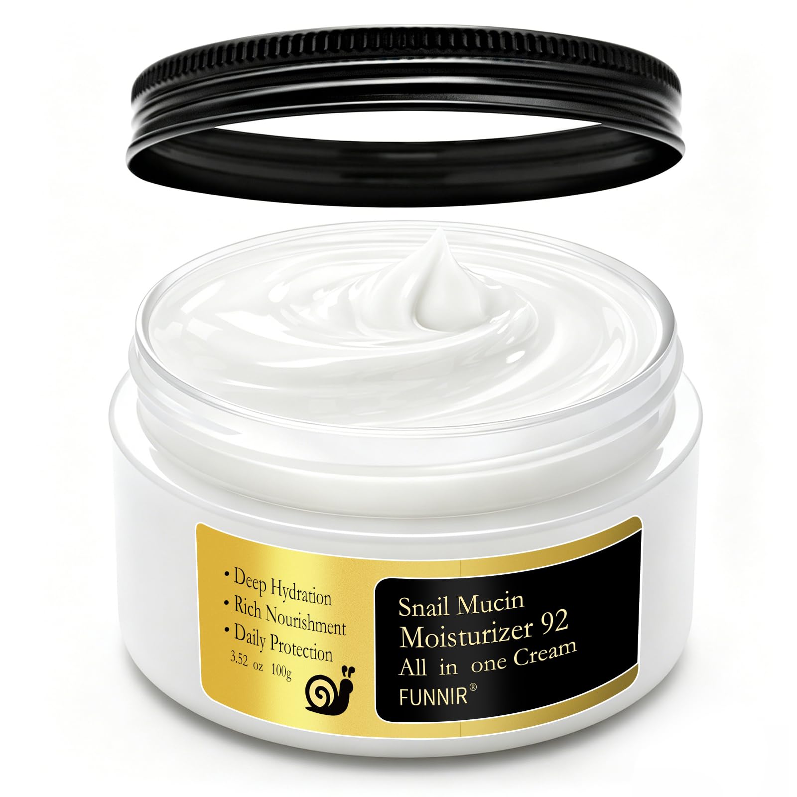 FUNNIR Snail Mucin Moisturizer 92%, Lightweight Moisturing Cream, 100g, Youthful and Radiant Formula, Repair Face Cream for All Skin Types, Skincare Products