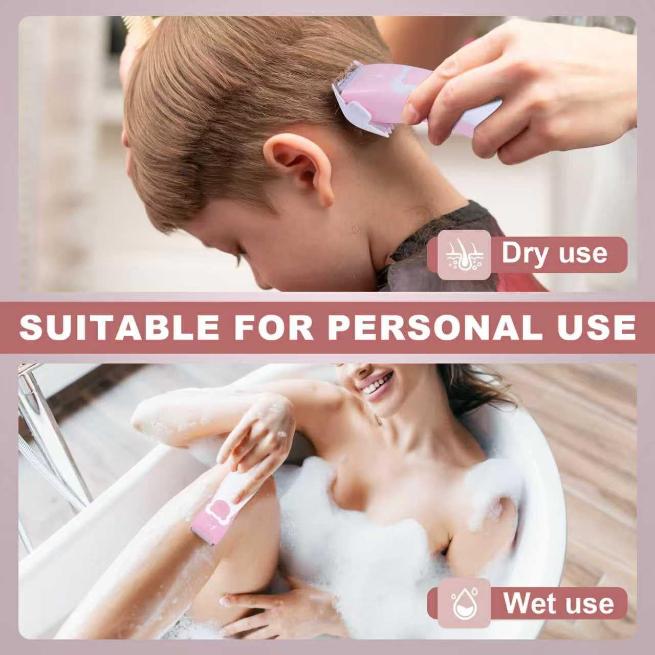 FBO Baby Hair Clipper, Professional Quiet Waterproof Painless Body Hair Trimmer, Multi-Purpose Grooming Kit for Infants, Toddlers & Adults, Home and Salon Use, Pink Bear