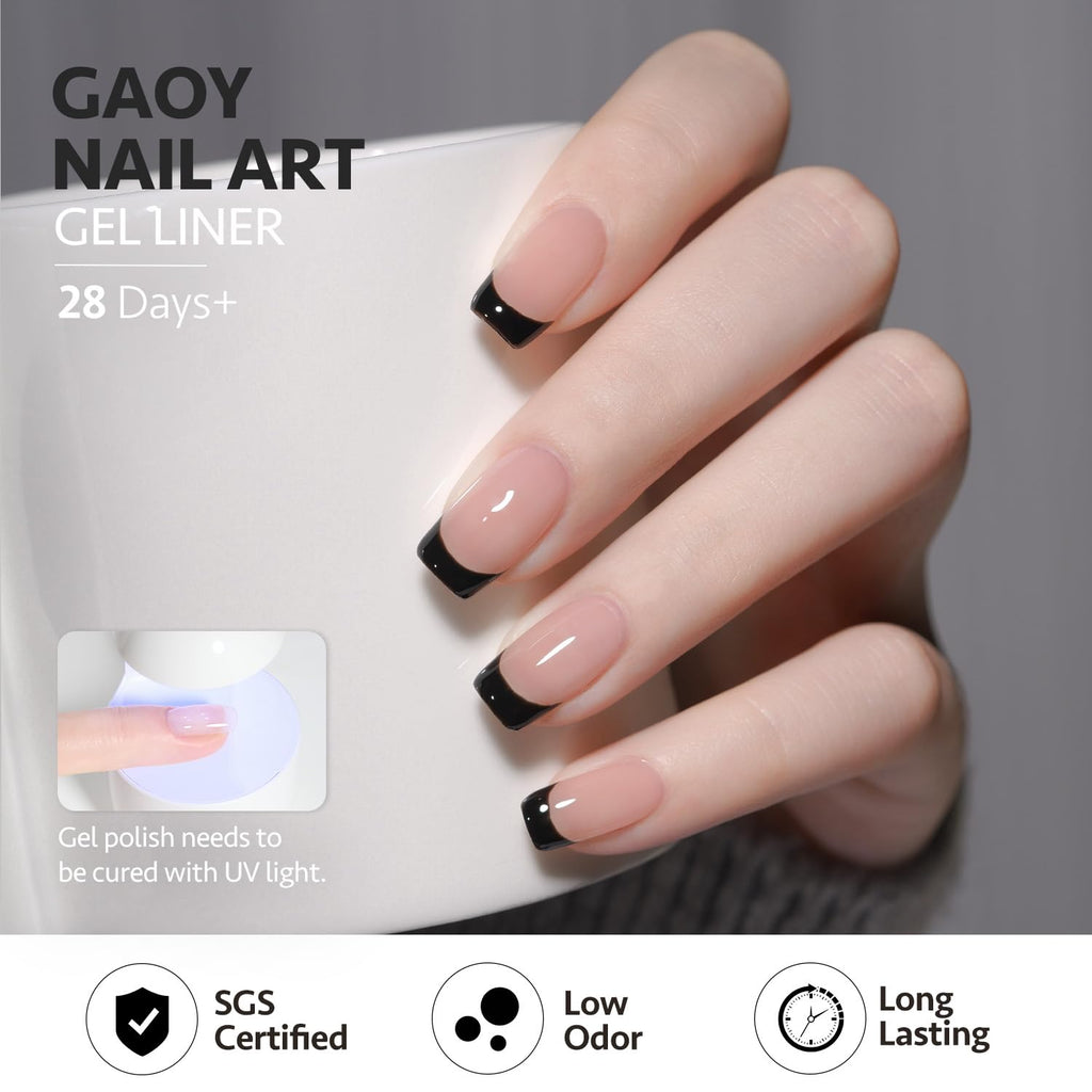 GAOY Black Swirl Gel Nail Polish Art Liner, 12ml UV Gel with Thin Brush
