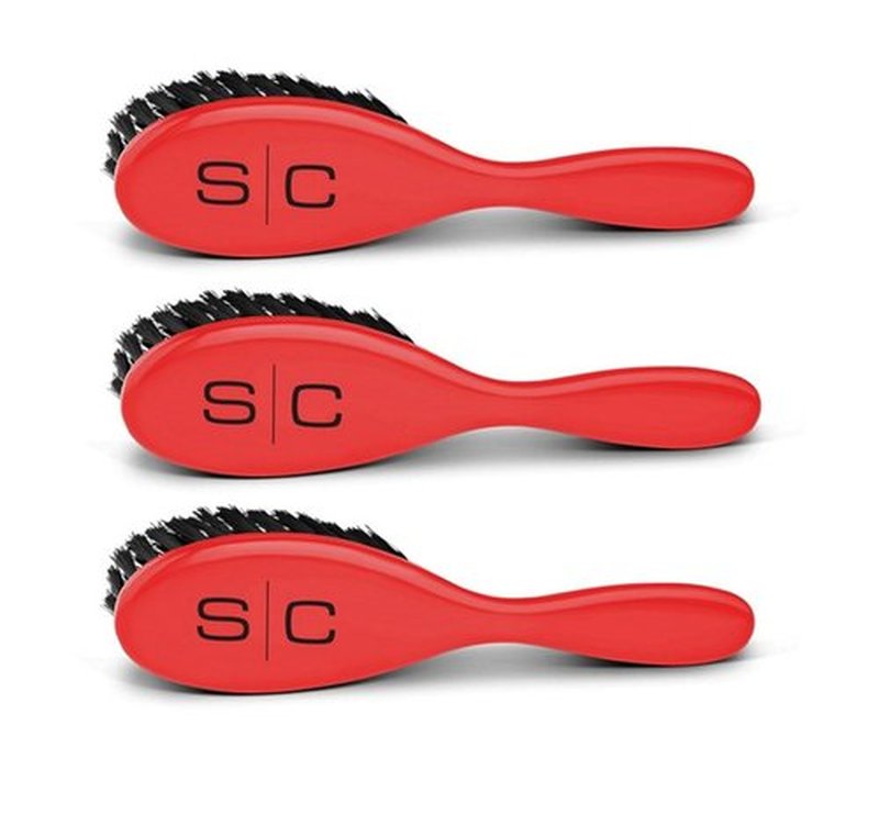 StyleCraft The Fresh Cut Professional Fade and Cleaning Barber Hair Brush with Soft Nylon Bristles Set of 3, Red