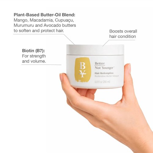 Better Not Younger Restorative Butter Hair Masque - 6.8 fl oz Hair Repair Mask with Biotin & Argan for Women 40+ | Restores Moisture & Boosts Shine