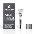 REVOLV - Men’s Razor - 1 Premium Weighted Handle + 1 Dual-Sided Cartridge + 1 Stand - For a Closer, Smoother Shave - Safe on Sensitive Skin - Grey