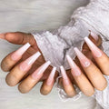 Artquee 24pcs French Ballerina White Ombre Long Coffin Glossy Fake Nails Press on Nail False Tips Manicure for Women
