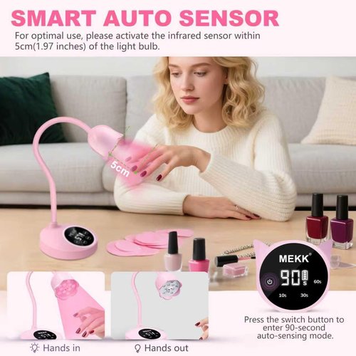 MEKK Gooseneck UV Nail Lamp Cordless Mini UV Light for Gel Nails with Auto Sensor,Professional Flash Cure Lamp 30W Single Nails Light with Four Timers (10s/30s/60s/90s) Salon & Home DIY Use-Pink