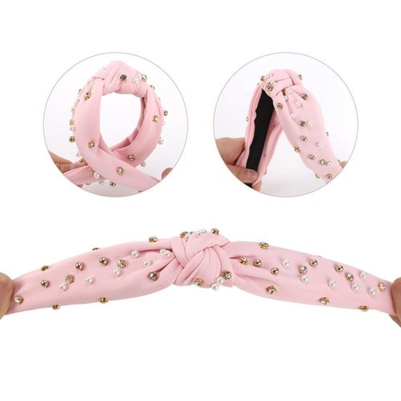 Santoddle 3Pcs Knot Headband for Women Pearl Knotted Head Bands Non Slip Wide Head Band Fashion Head Bands Knot Headband for Women