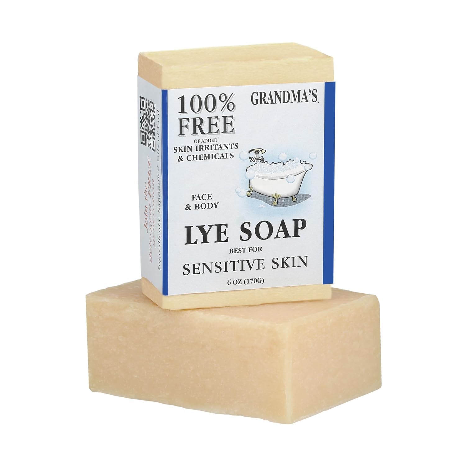Grandma's Pure and Natural Lye Soap Bar Unscented Face and Body Wash Cleans, Cruelty Free, No Detergents or Additives, Natural Relief, 6 Ounce (Pack of 1)