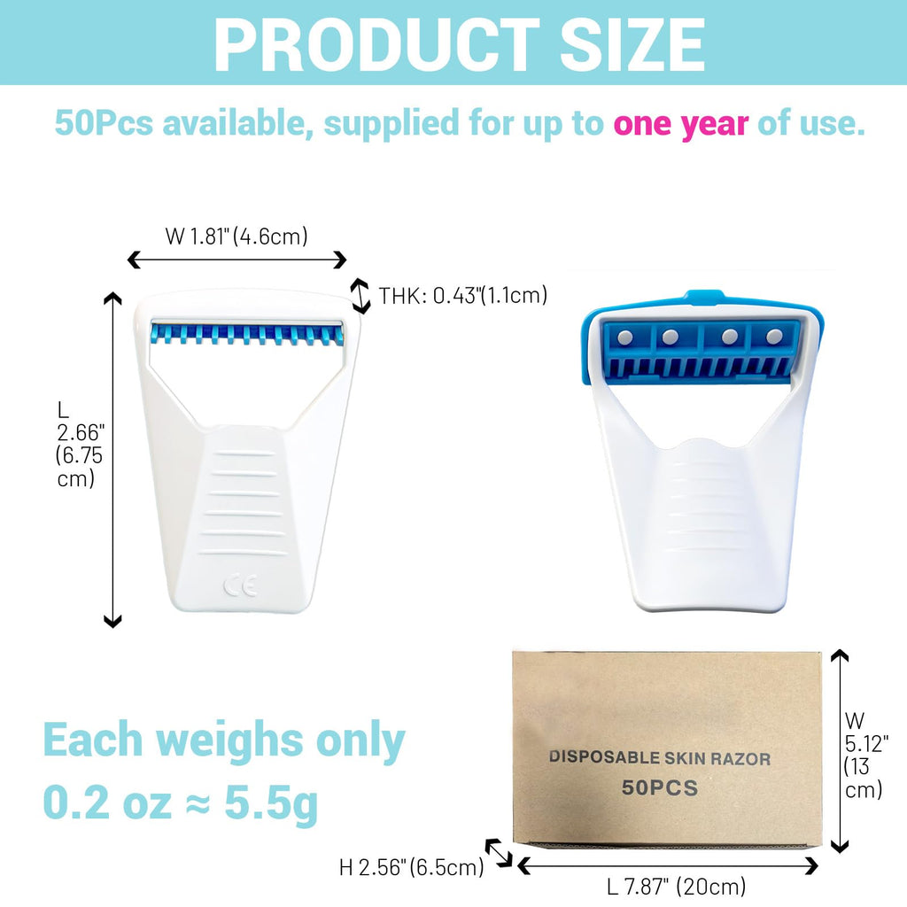 50Pcs Men's Portable shaving Disposable Prep Razors, Individually Package Protection Cover Easy to Carry Stainless Steel Single Blade Professional Dry/Wet for Hotel Gym Summer Travel (BLUE)
