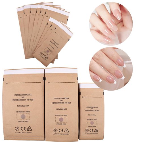 Self-Sealing High Temperature Sterilization Dry Heat Kraft Paper Sterilization Pouches Beauty Nail Salon Barbershop Tools Self-Sealing Sterilization Bags (50pcs Large)