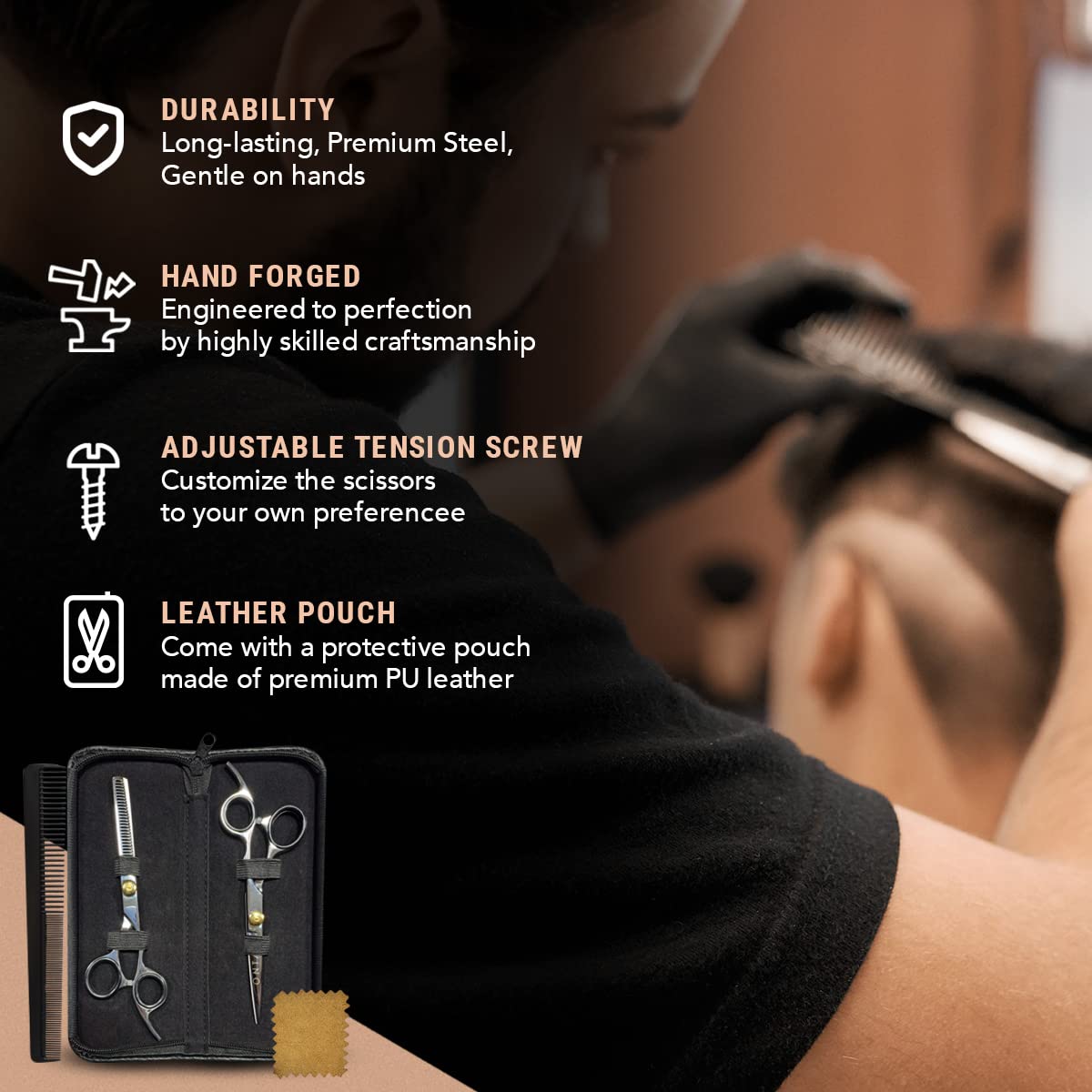 Ontaki Hair Scissors & Thinning Shears Kit - 7 in, Silver, Japanese Steel - Precision Hair Cutting Scissors - Ergonomic Comfort Grip with Thinning Shear - Includes Styling Comb & Pouch