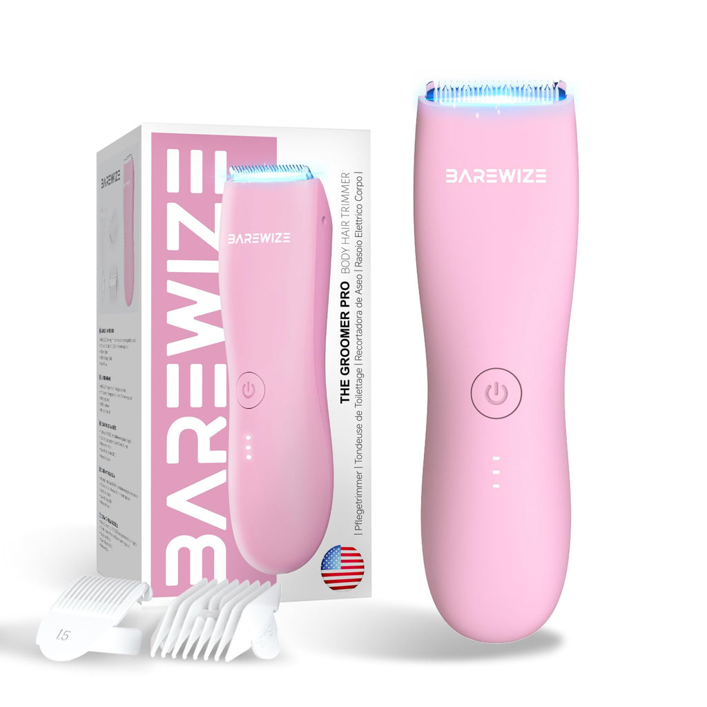 BAREWIZE Body Hair & Pubic Hair Trimmer for Men & Women, Painless Electric Body & Bikini Shaver | Waterproof, Type-C Rechargeable, LED Light, Replaceable Blade, Manscape Personal Groomer (Denim Blue)