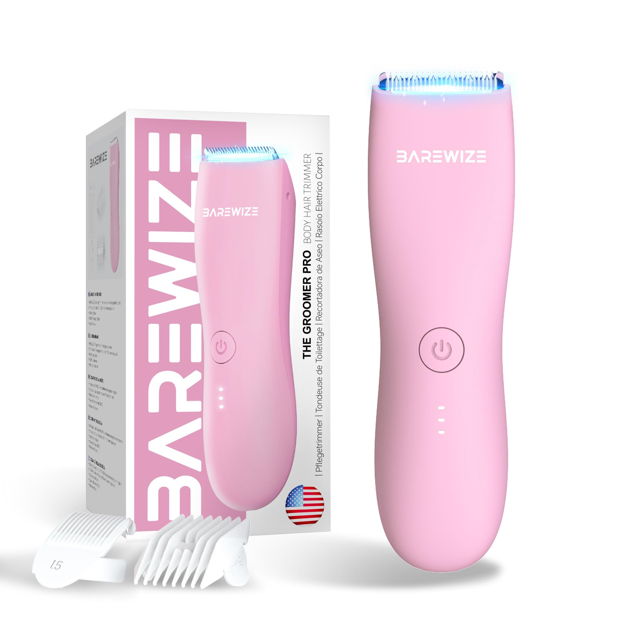 BAREWIZE Body Hair & Pubic Hair Trimmer for Men & Women, Painless Electric Body & Bikini Shaver | Waterproof, Type-C Rechargeable, LED Light, Replaceable Blade, Manscape Personal Groomer (Denim Blue)