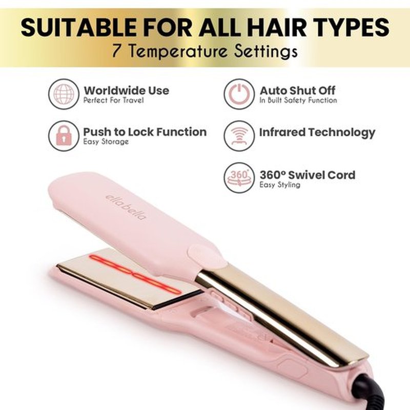 ELLA BELLA® Titanium Flat Iron Hair Straightener (with Infrared) • Professional Straightening Iron • Digital Display to Accurately Control Temperature • As Featured in Good Housekeeping