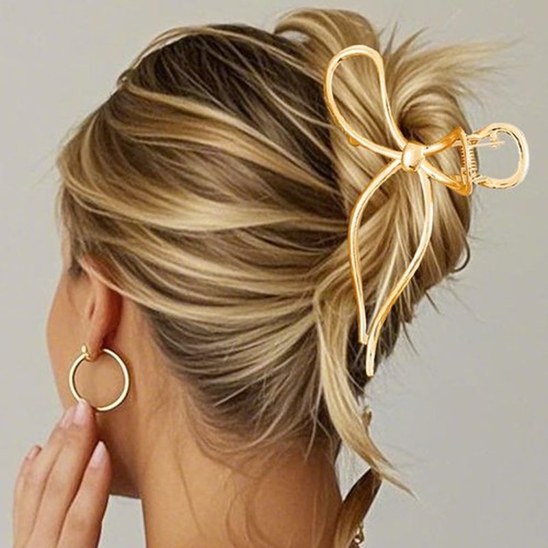 Gortin Bow Claw Clips Gold Metal Hair Clips for Thick Hair Large Fancy Hair Claw Clip Hair Accessories for Women