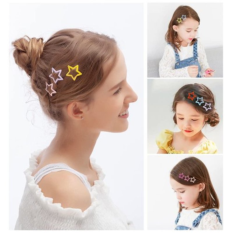 KUBOM 100 Pcs Candy Color Hair Clips,Colorful Hair Barrette Metal Cute Snap Hair Clips for Girls, Toddlers, Kids (Animals Fruits Crowns Stars)