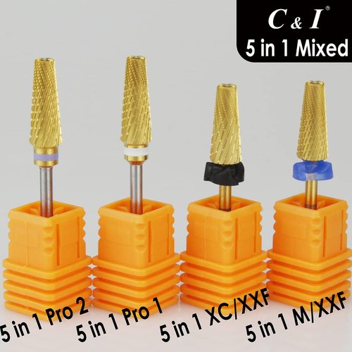 C & I 5 in 1 Nail Drill Bit, Mixed Sizes Edition, Cross Teeth, 2 Way, Professional Multi-function Nail Drills for Electric Manicure Drill Machine, Shank 3/32” (Pro2)