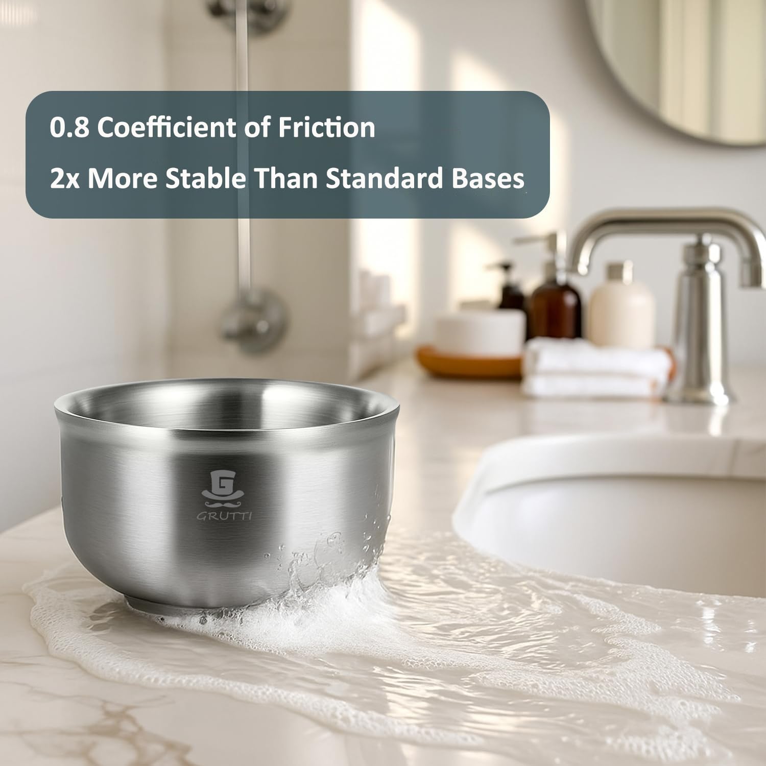 GRUTTI Stainless Steel Shaving Bowl, 4.13 Inch (10.5cm) Rust-Free Shaving Soap Dish, Easy to Clean Sustainable Shaving Bowl for Shaving Soap & Shaving Cream, Fits Shaving Brush