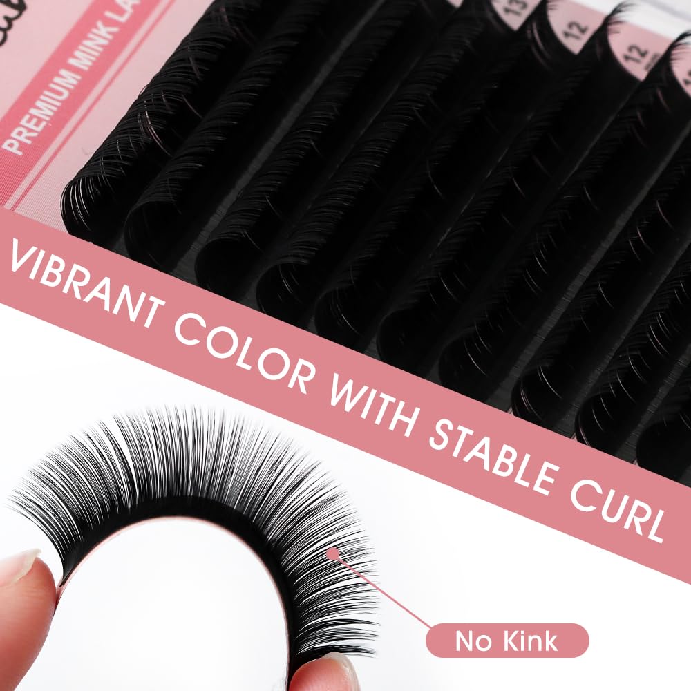 NATUHANA Classic Volume Eyelash Extension 0.05mm D Curl 8-15mm Single Length Tray Black Soft Individual Lashes 16 Rows, Professional Supplies for Lash Techs(0.05 D, 8-15 Mix)