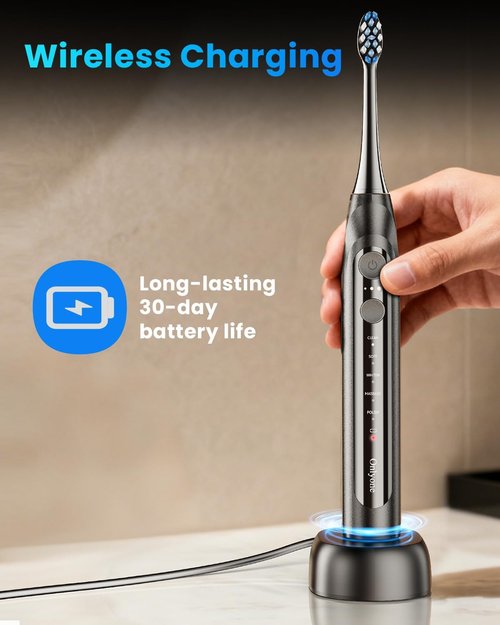 Onlyone Sonic Electric Toothbrush - Rechargeable Ultrasonic with 8 Brush Heads & Travel Case | 5 Smart Modes