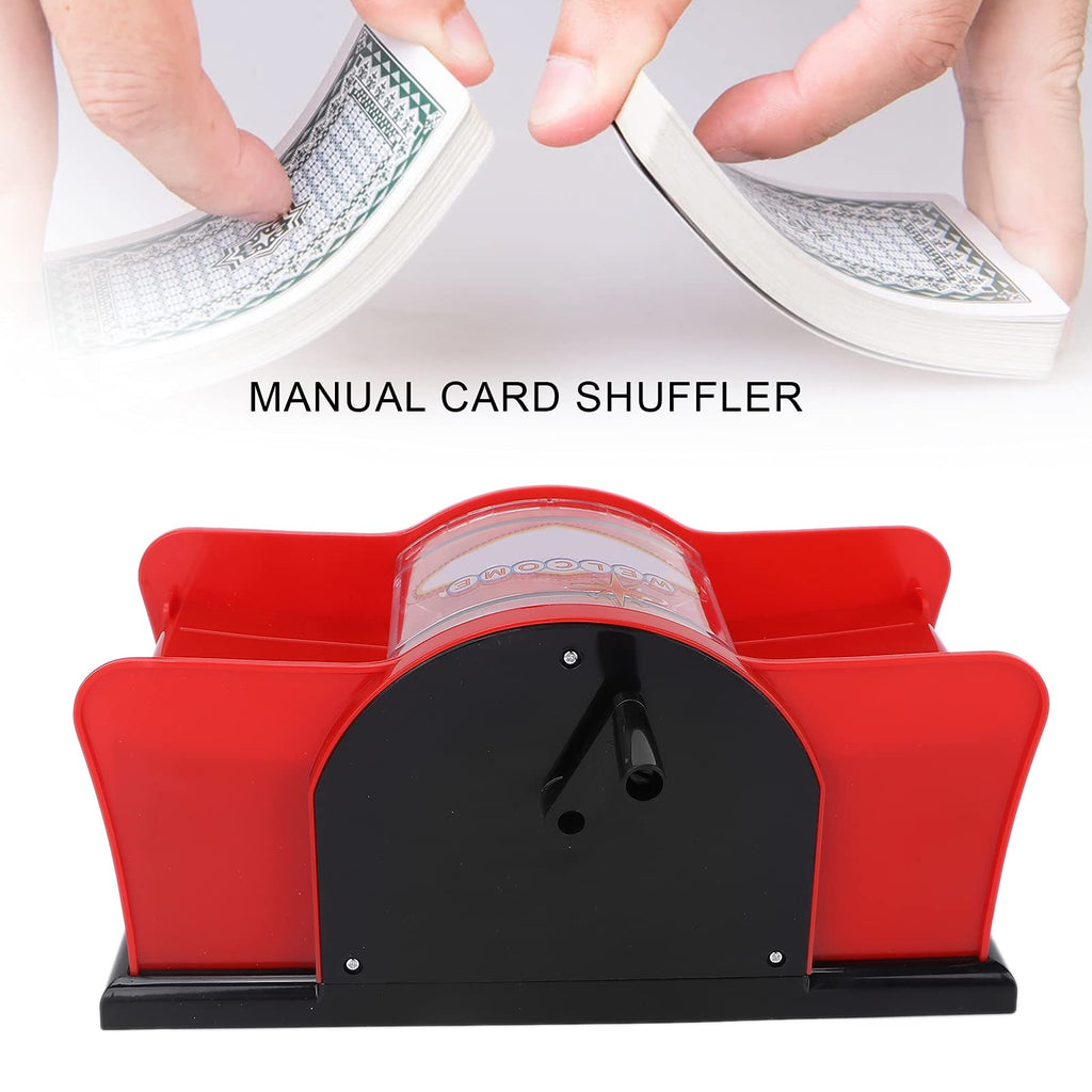 FILFEEL Manual Card Shuffler, 1‑2 Deck Card Shuffler, Hand Crank Card Shuffler, for, Poker, Blackjack, Cards Game, for Family Party Games(red)