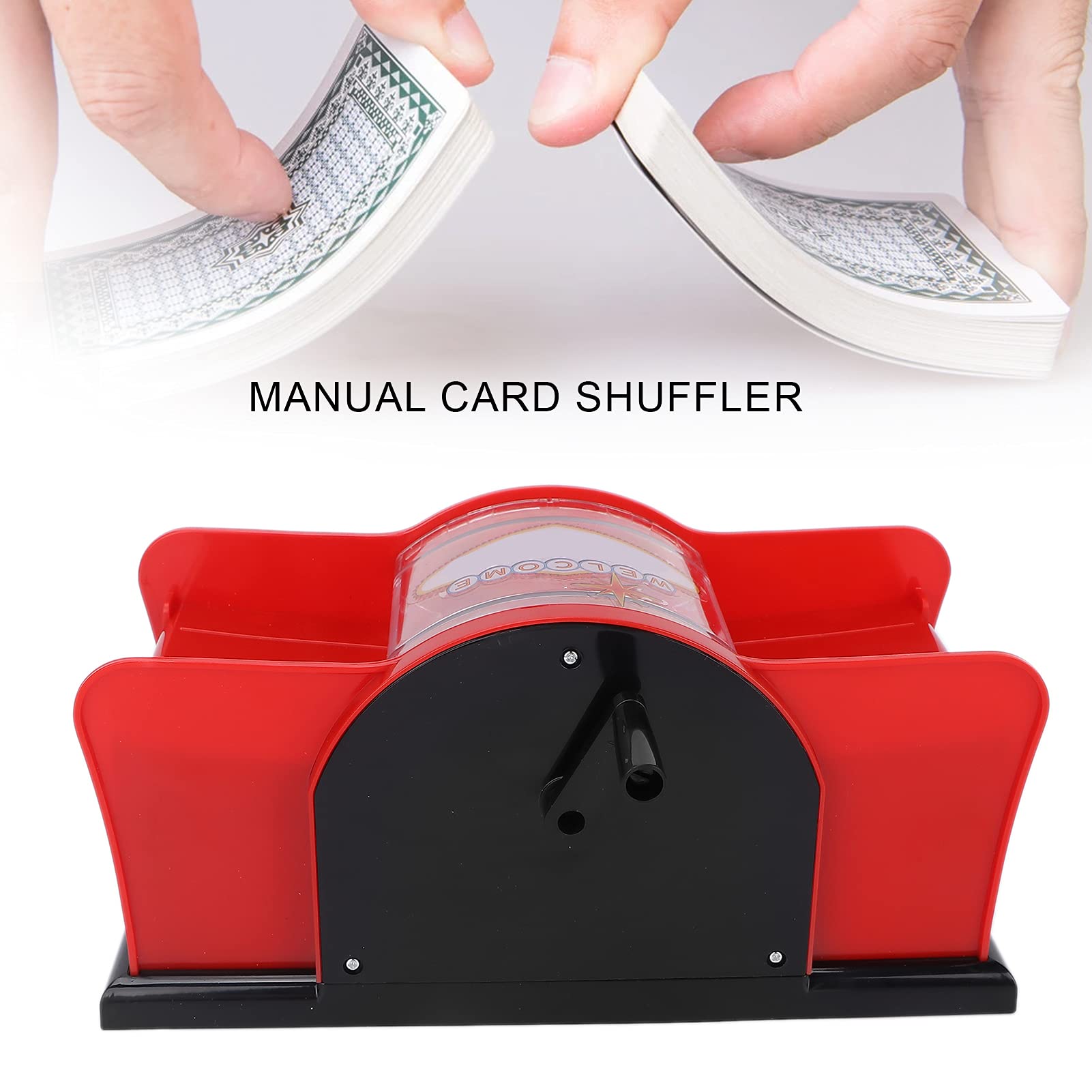 FILFEEL Manual Card Shuffler, 1‑2 Deck Card Shuffler, Hand Crank Card Shuffler, for, Poker, Blackjack, Cards Game, for Family Party Games(red)