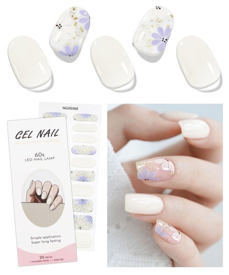 JMEOWIO Gel Nail Stickers Beige Purple Flower Semi Cured Strips Wraps UV/LED Supplies Art Design Decoration Accessories