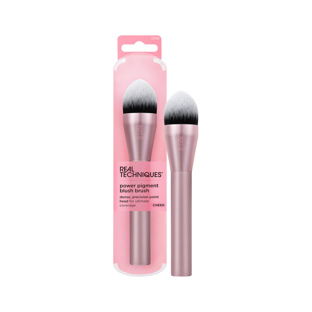 Real Techniques Power Pigment Blush Makeup Brush, Cheek Brush For Liquid & Cream Blush, Dense, Synthetic Bristles, Unique Pointed Shape For Precise Application, Vegan & Cruelty Free, 1 Count