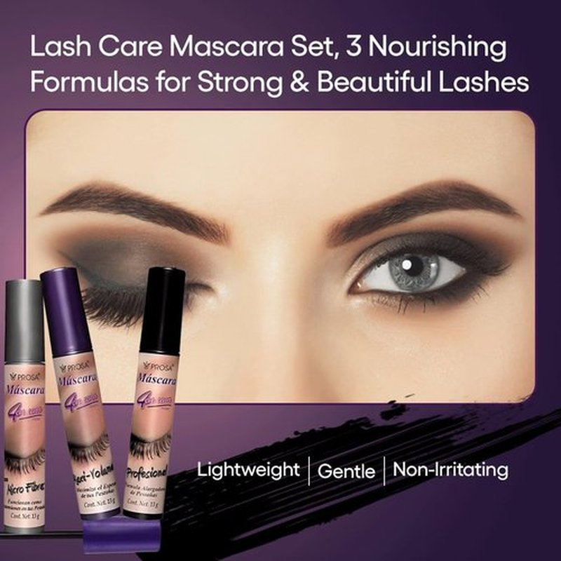 Prosa Mascara Set - Volume & Micro-Fiber - Waterproof Mascaras - Lengthening, Mexican Mascara, Smudge Resistant, Long Lasting, Clump-Free Formula for a Natural, Full Lash Look (3 Pack)