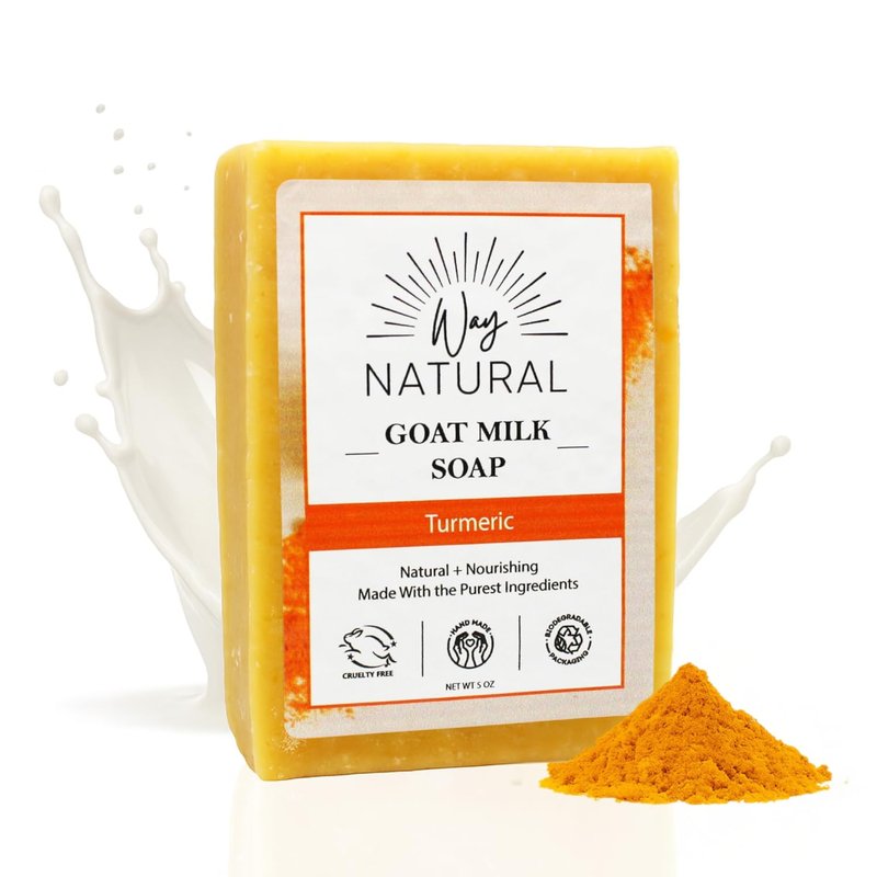 Way Natural Goat Milk Soap Bar, Turmeric - Premium, Handmade w/Real Milk in USA - Large (5oz) Hand & Body Goat Soap - Dry Skin, Gentle, No Dyes