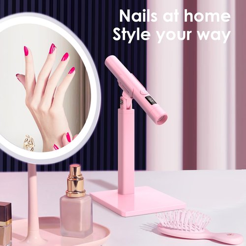 Mini UV Light for Nails,Pink Portable Small Handheld UV Light for Gel Nails,Cordless Rechargeable Flash Cure Lamp,Squish Pen Gel Lamp with Stand for Home/Manicure/Salon,Nail Supplies/Tools/Accessories