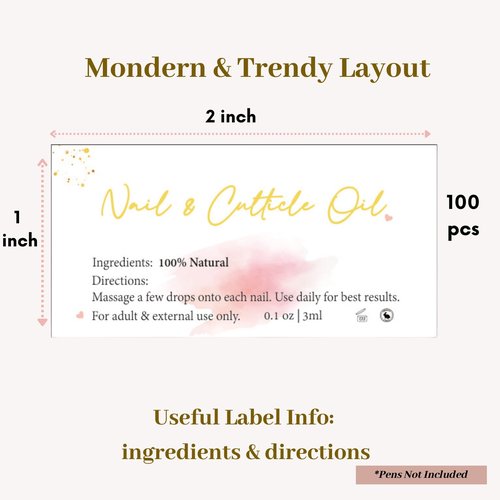 Empty Cuticle Oil Pen Label Sticker for Nail Tech Manicure Nail Artist Must Haves Nail Growth Care Packaging Staff 100pcs (white 1 x 2in)
