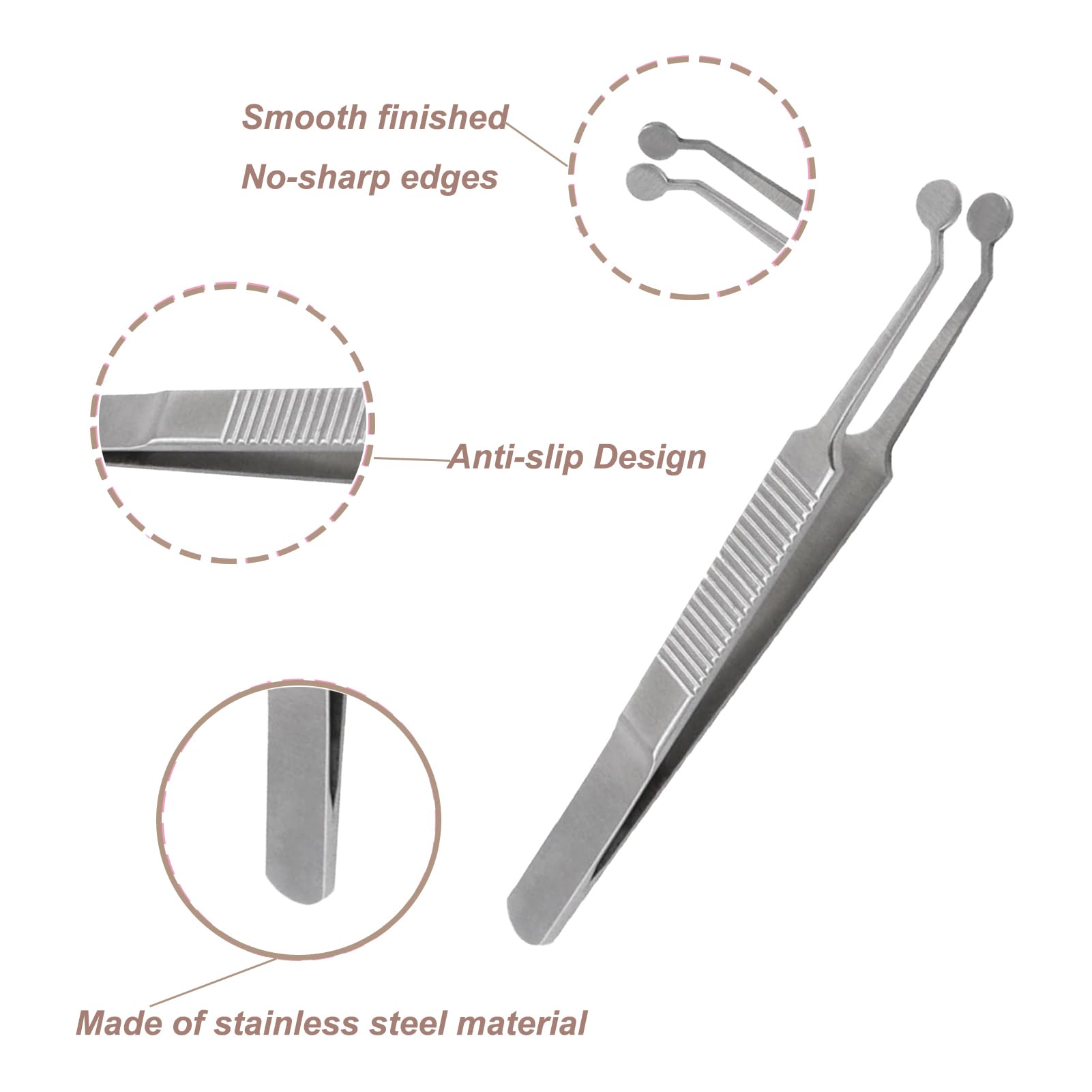 LIFTATAPA Meibomian Gland Expressor Forceps, Eyelid Gland Blockage Unblocking Tools, Stainless Steel Eyelid Massage Tweezers-Round Tip for Dry Eyes Extraction Tool(Silver)
