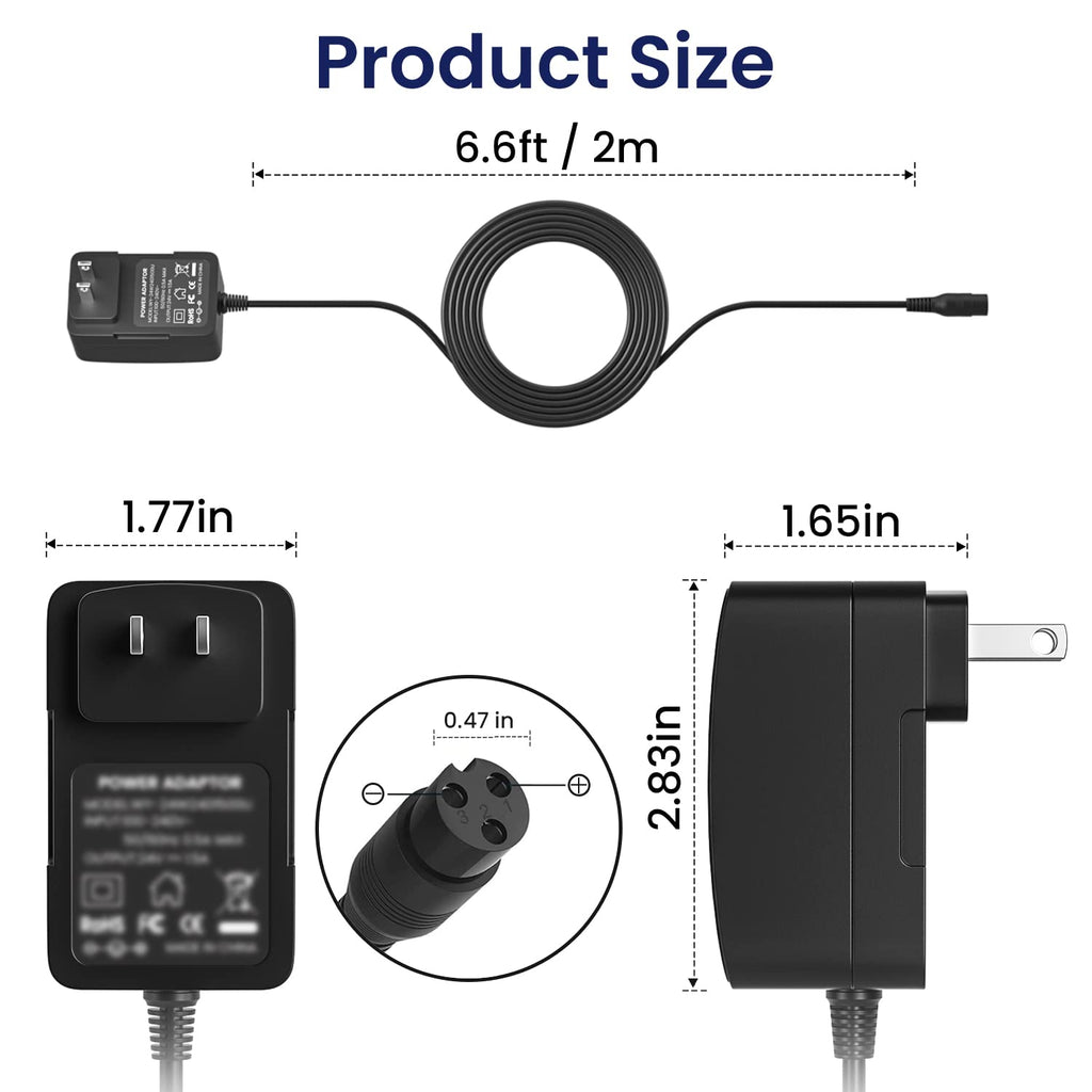 CGGXJP 24V 1500mA Electric Scooter Fast Battery Charger Replacement for Razor E100 E200 E300 MX350, 3-Prong Inline Female Power Cord for Dirt Quad, Pocket Mod, Sports Mod, Go Kart