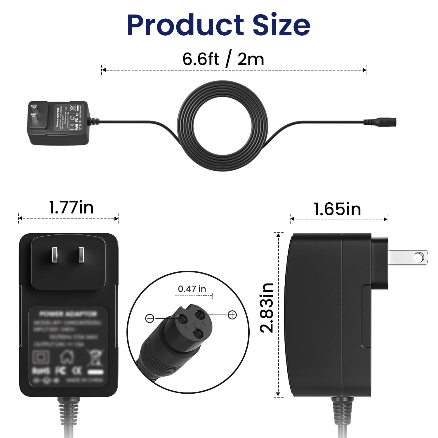 CGGXJP 24V 1500mA Electric Scooter Fast Battery Charger Replacement for Razor E100 E200 E300 MX350, 3-Prong Inline Female Power Cord for Dirt Quad, Pocket Mod, Sports Mod, Go Kart