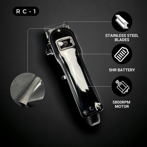Royal Clips Hair and Beard Fade Kit - Professional Clipper, Trimmer & Foil Shaver Bundle for Men | Complete Grooming Set in Silver