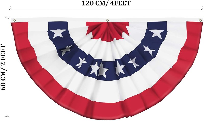 American Flag Bunting | Patriotic Pleated Fan Flag with Brass Grommets - 2x4 Feet for 4th of July Decor