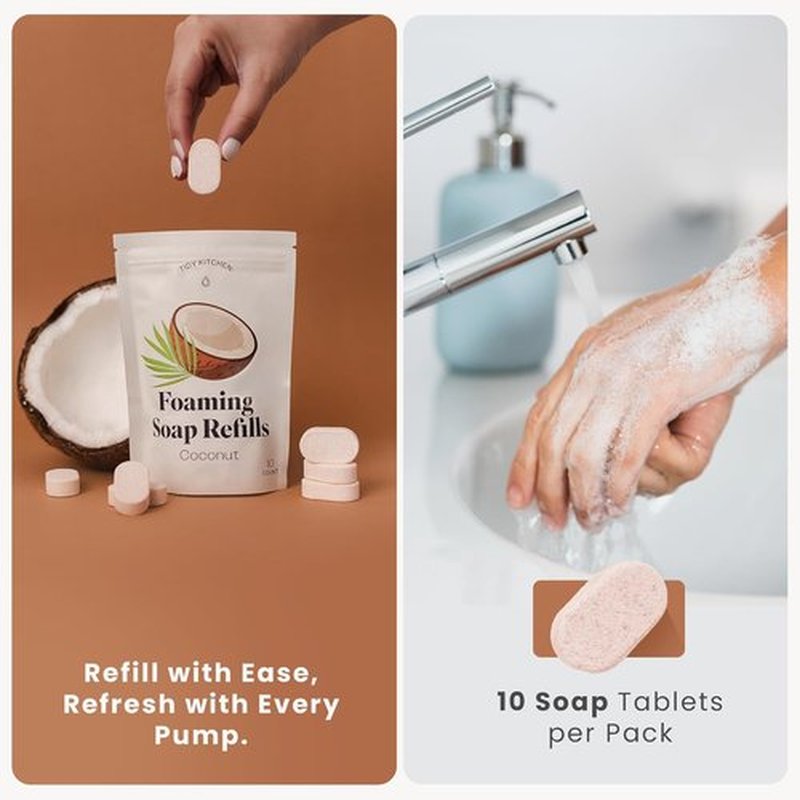 Tidy Kitchen Foaming Hand Soap Refill Tablets - 10 Count Refill Pack (Makes 80 fl oz), Gentle Moisturizing Foam for Kitchen & Bathroom, Compatible with Foaming Dispensers (Coconut Scent)