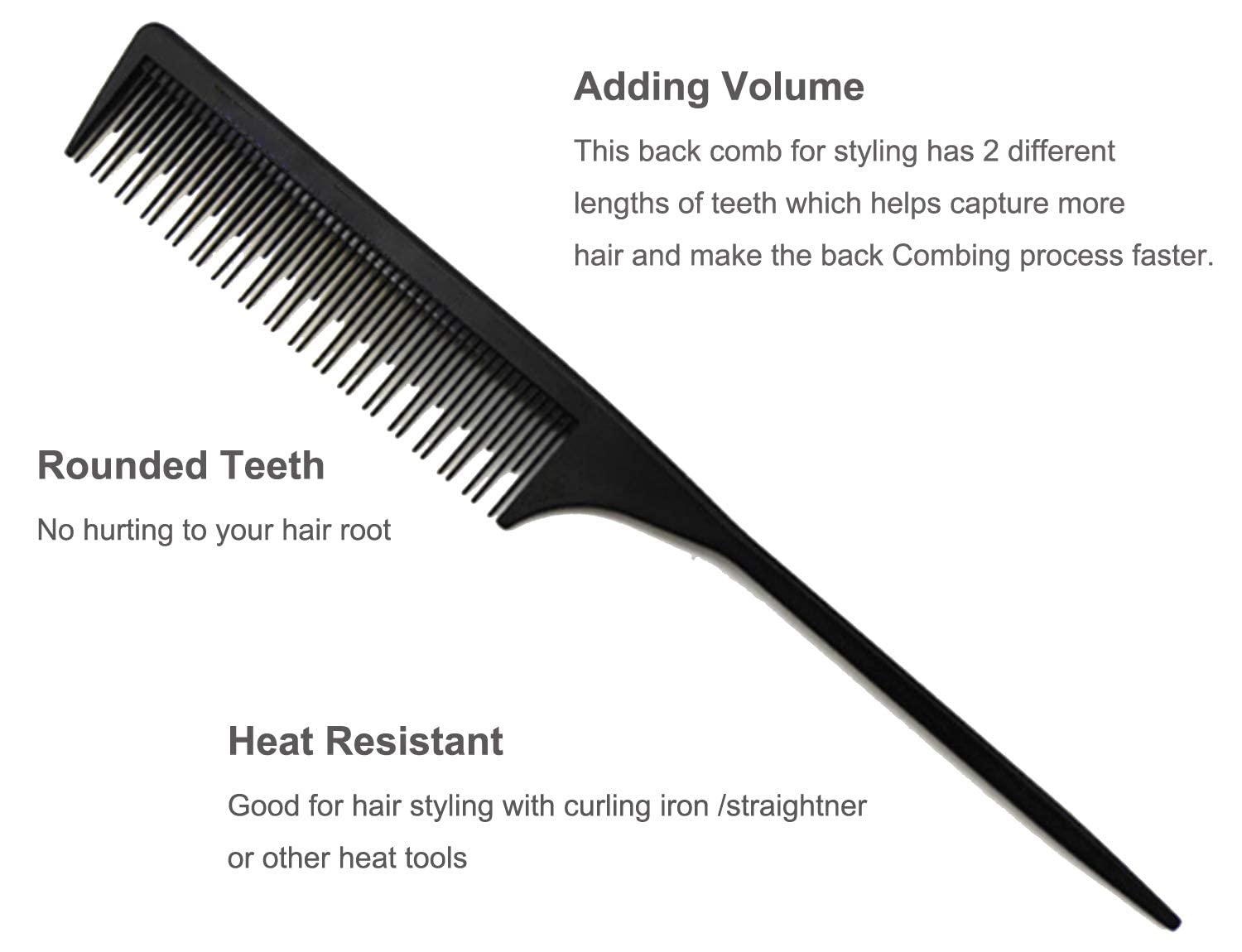 3 Teasing Comb, Tail Comb for Root Teasing for Thin, Add Volume Fine and Normal Hair Types, Hair Comb For Women And Men, 8.75 Inches