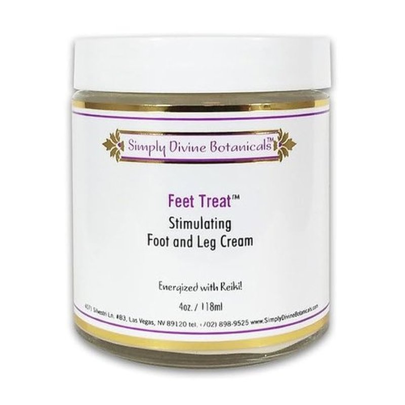 Simply Divine Botanicals Feet Treat Cream - Cooling and Stimulating Relief for Swollen Feet, Hands & Headaches - Organic Aloe, Peppermint & Spikenard, 4 oz
