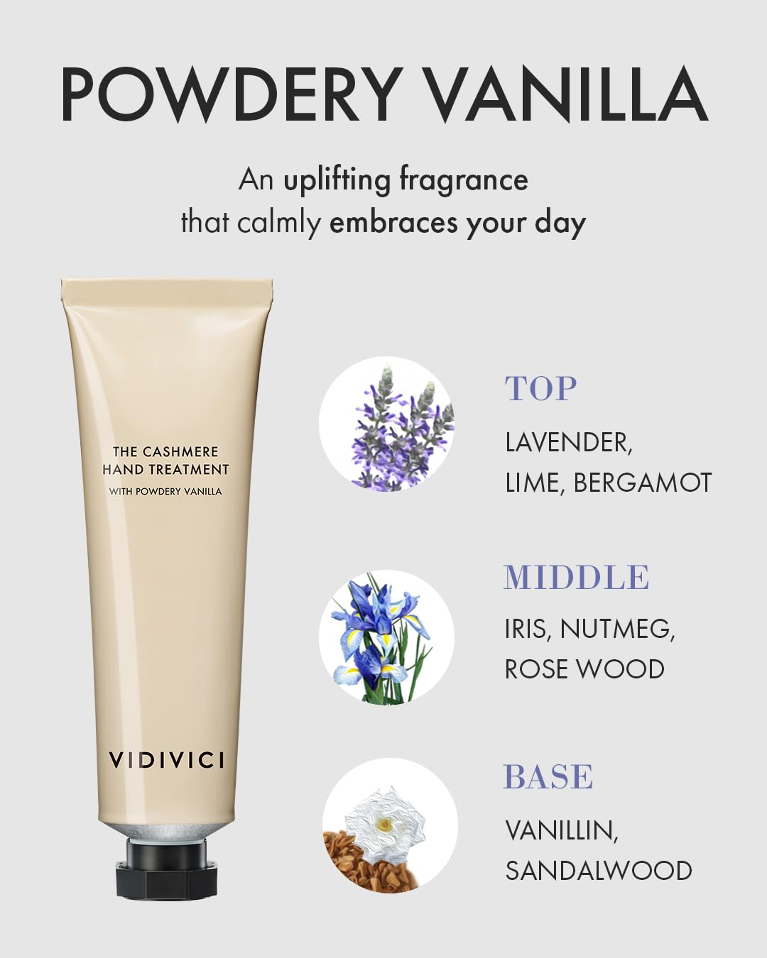 VIDIVICI The Cashmere Hand Cream with Shea Butter – Powdery Vanilla Scented Moisturizer for Dry & Cracked Hands – Repairs Skin Barrier – Soft Silky Texture – 1.69oz