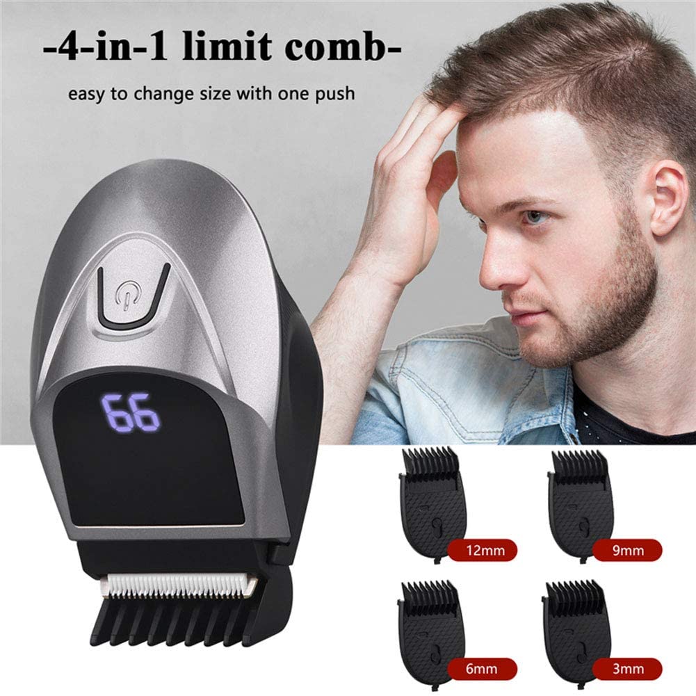 SUYOOULIN Self-Haircut Hair Clippers, Shortcut Grooming Haircut Kit, Waterproof Rechargeable Cordless Electric Hair Trimmer Men Head Clippers, 2 Cutting Heads, 4-in-1 Limit Comb (Grey)