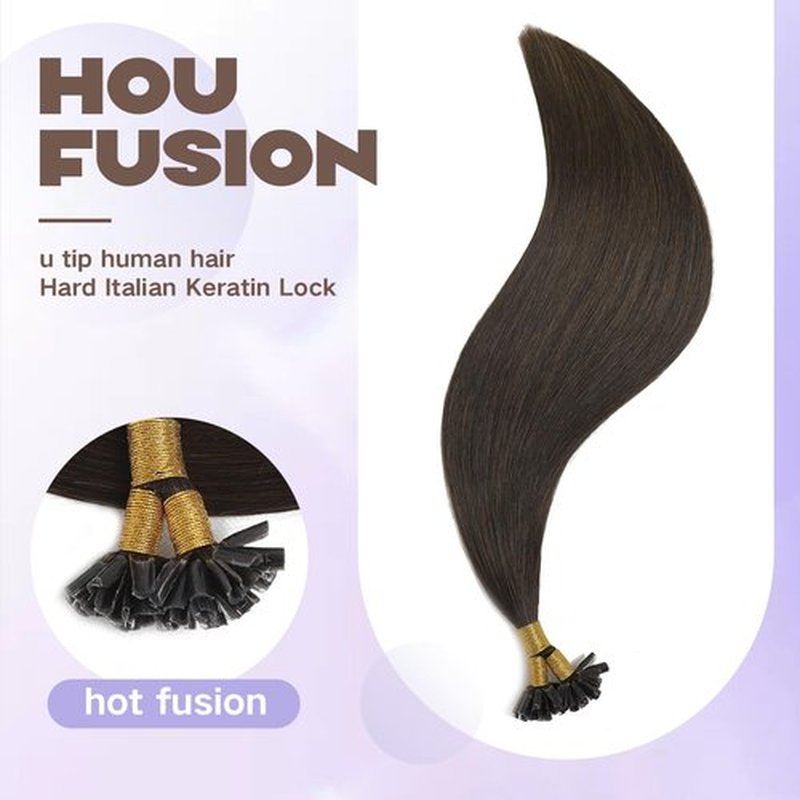 Sindra Keratin U Tip Real Human Hair Extensions Darkest Brown Color 20inch 50Grams New Generation Keratin Hair Extensions 50 Strand Prebonded Fusion Tip Hair Extensions（Utip#2-20inch）
