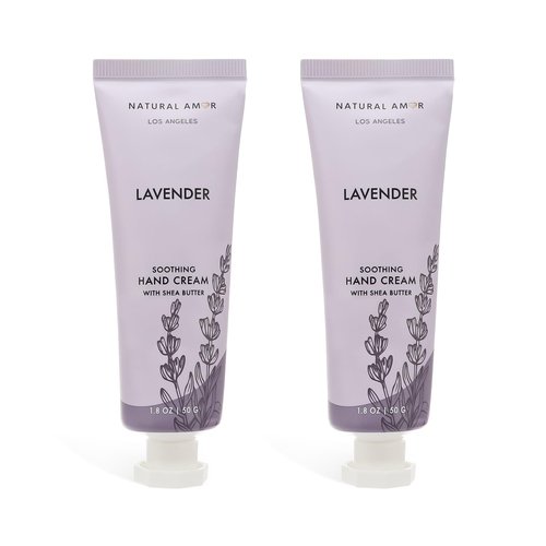 Natural Amor Hand Cream Gift Set, Lavender 2 Pack, Moisturizing Travel Size Hand Lotion with Shea Butter Nourishing Hand Care for Dry Skin