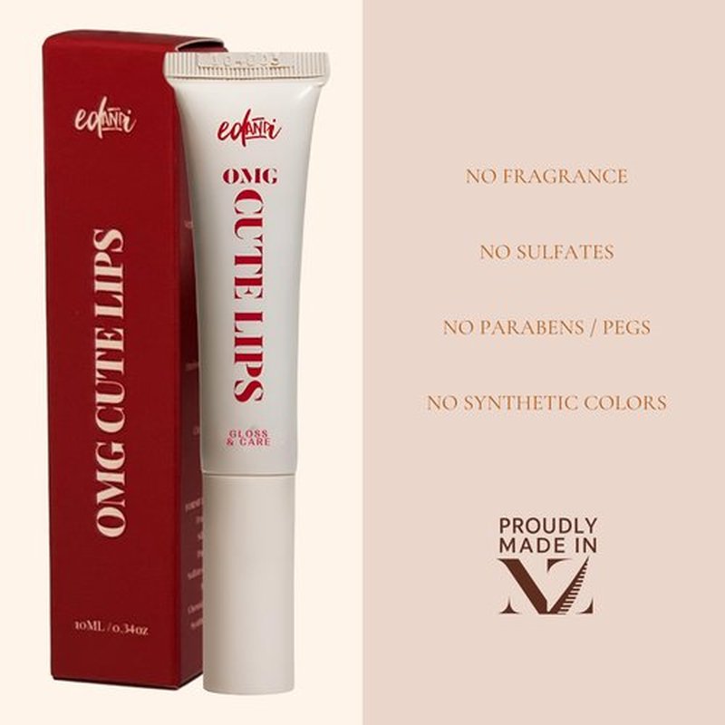 edandi ed&i OMG Cute Lips – Lip Gloss for Women with Shea Butter for Hydration, Light Shimmer, Lip Tinted High Shine Finish, Long Lasting Lip Gloss in Red Vanilla Frosting, Lightweight & Non-sticky