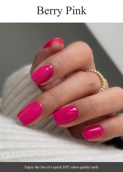 AutyaMee Semi Cured Gel Nail Strips (Berry Pink), 20 Pcs Gel Nail Wraps, Stickers, UV Light Required, Salon Quality, Long Lasting