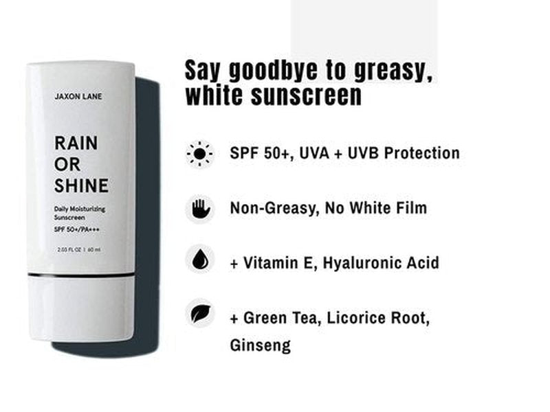 RAIN OR SHINE Anti-Aging Face Sunscreen SPF 50 - Clear Skin Formula with Green Tea & Hyaluronic Acid | Fragrance-Free 2.03 Oz