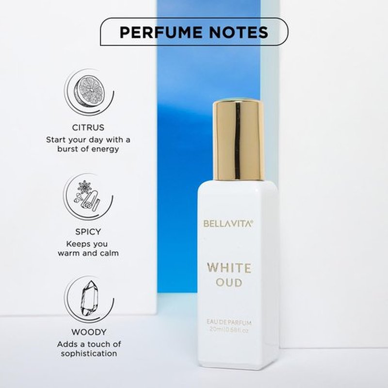 Bellavita Luxury White Oud Eau de Parfum - 20 ml Travel Size | Unisex Long-Lasting Fragrance with Fruity, Freesia & Tobacco Notes