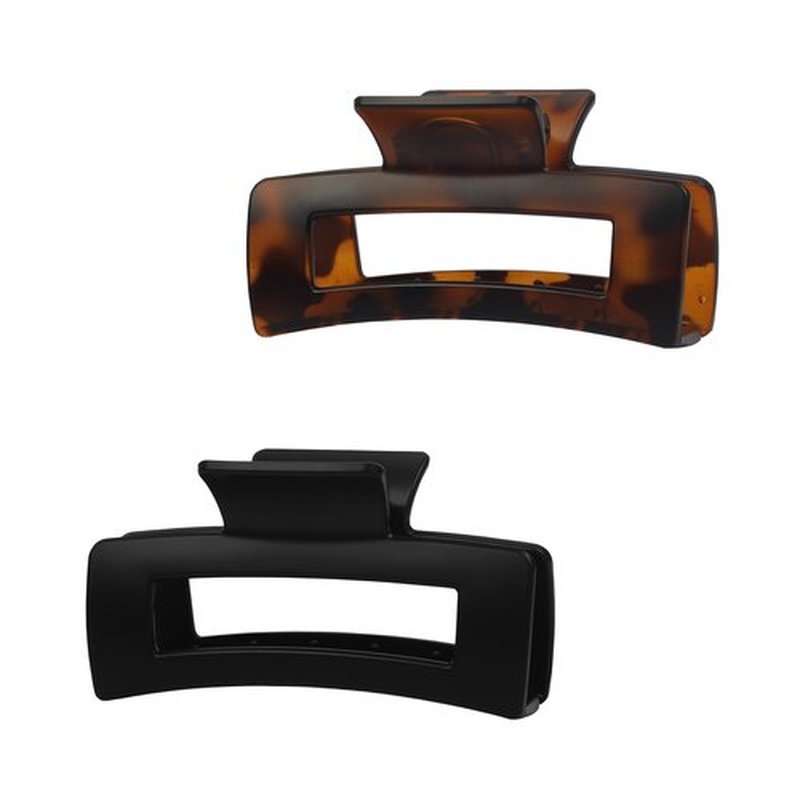 RosyReeds Claw Clip for Women, 4.3" Large 360° Grip Butterfly Spring Hair Clip, Matte Claw Clips 2 Pack - Strong Hold Rectangle Clips, Durable for Thick Hair, Black & Tortoise