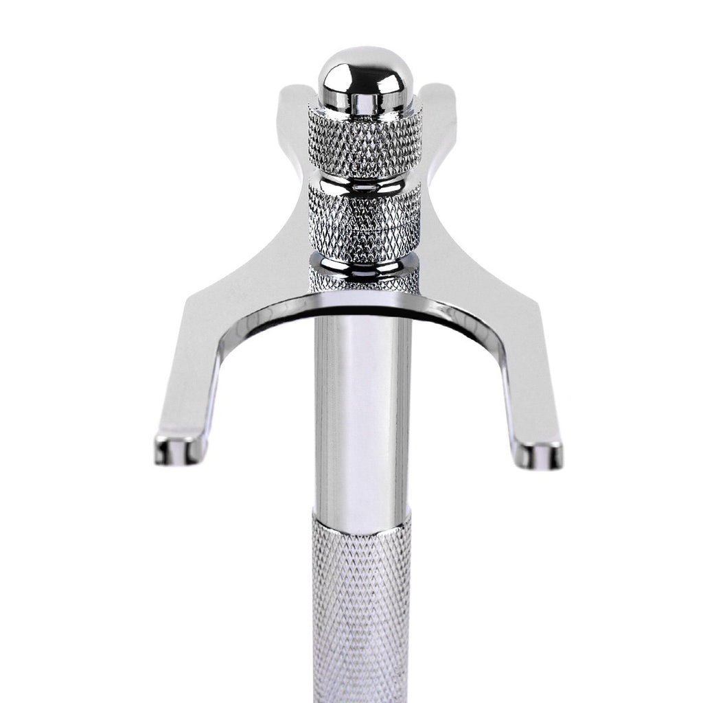 QSHAVE Deluxe Chrome Razor and Brush Stand Holder, Prolong The Life of Your Shaving Brush, 2 Prongs