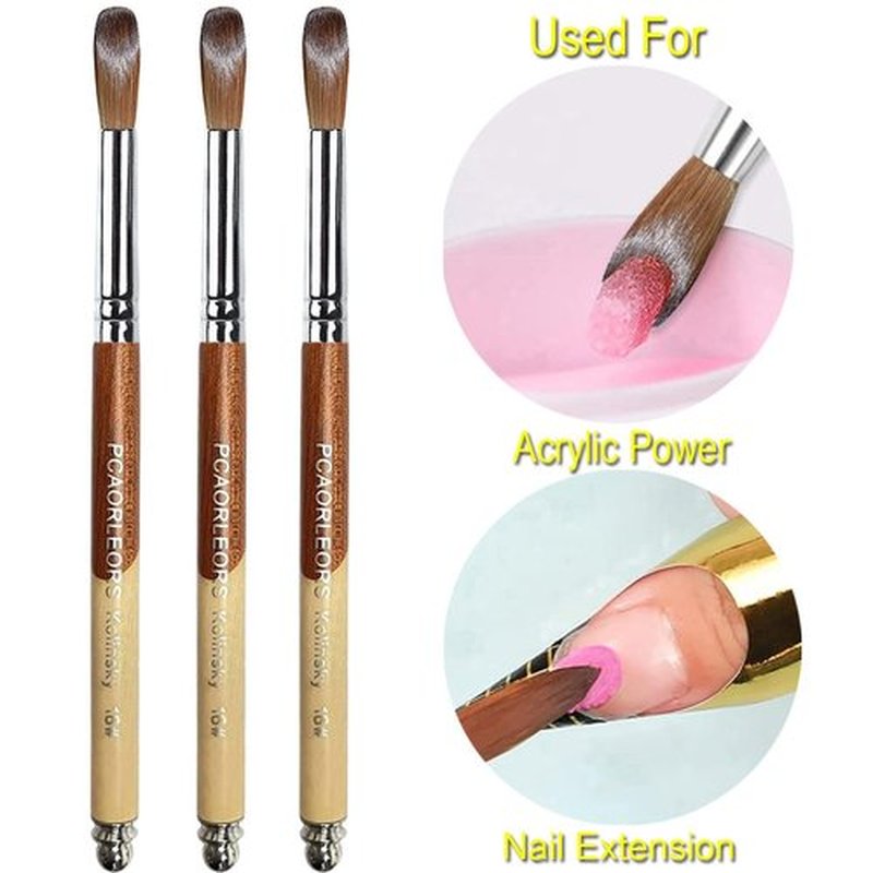 PCUORLEORS Acrylic Nail Brush Kolinsky with 100% Pure Mink Sable Hair and Wood Hand, Round Gel Brush for Acrylic Application Size # 8,10, 12, 14, 16,18,20 (size12)