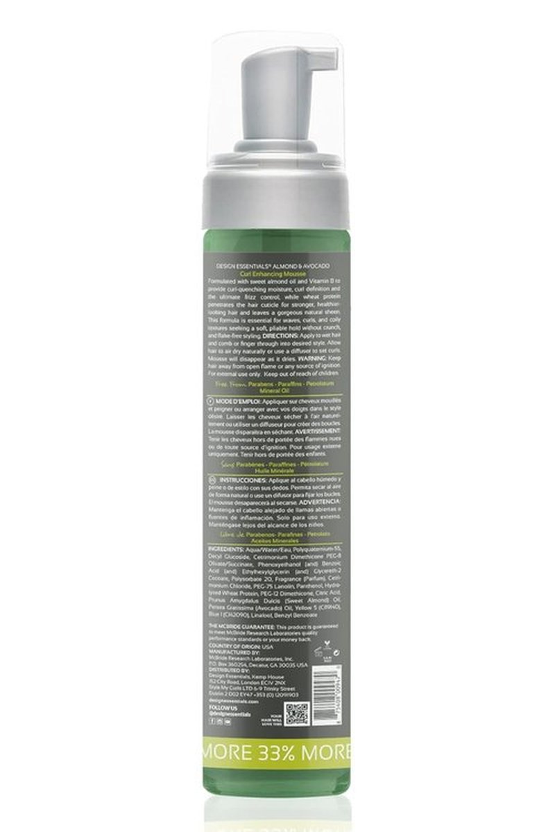 Design Essentials Almond & Avocado Curl Enhancing Hair Mousse - 10 Oz for Defined Curly Hair